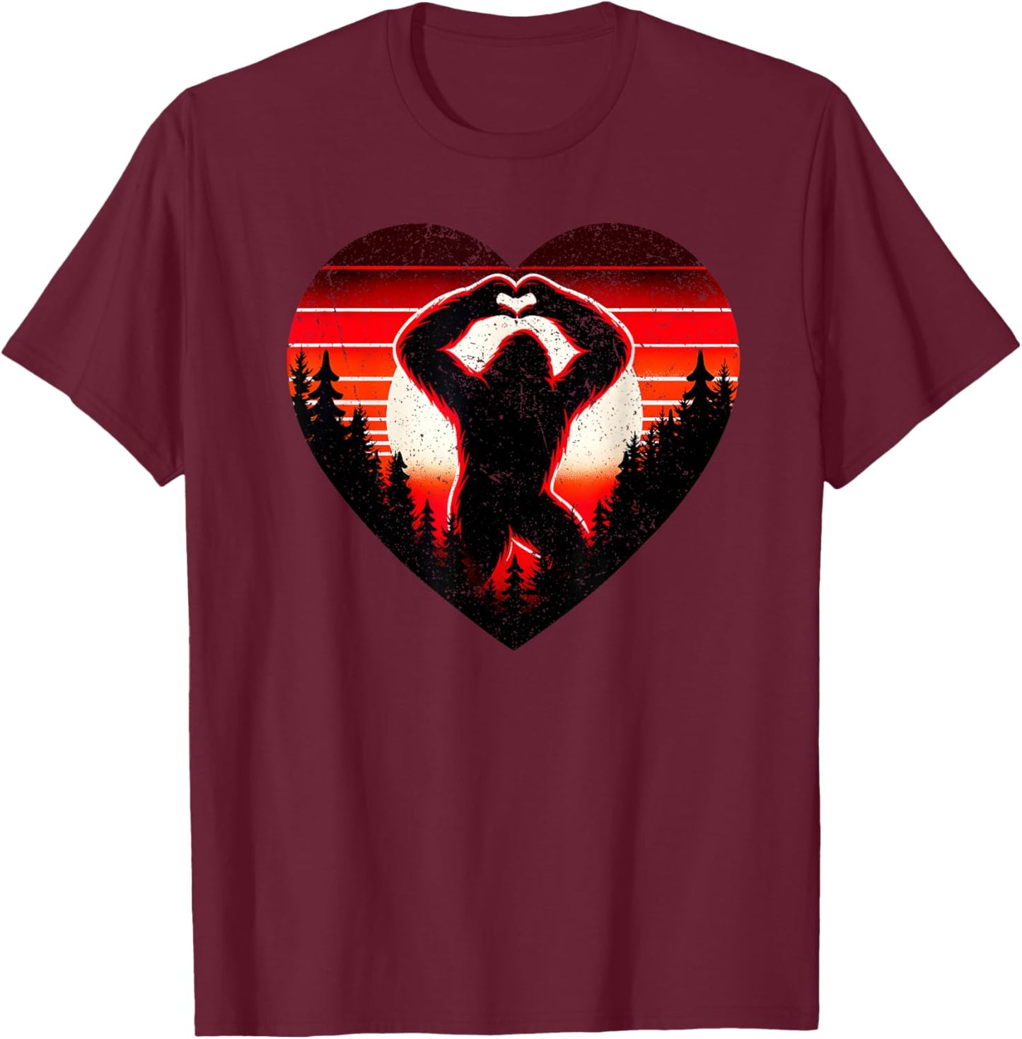 Sasquatch Bigfoot Love Heart Valentine Boys Girls Kids T-Shirt - T-Shirt | Maroon