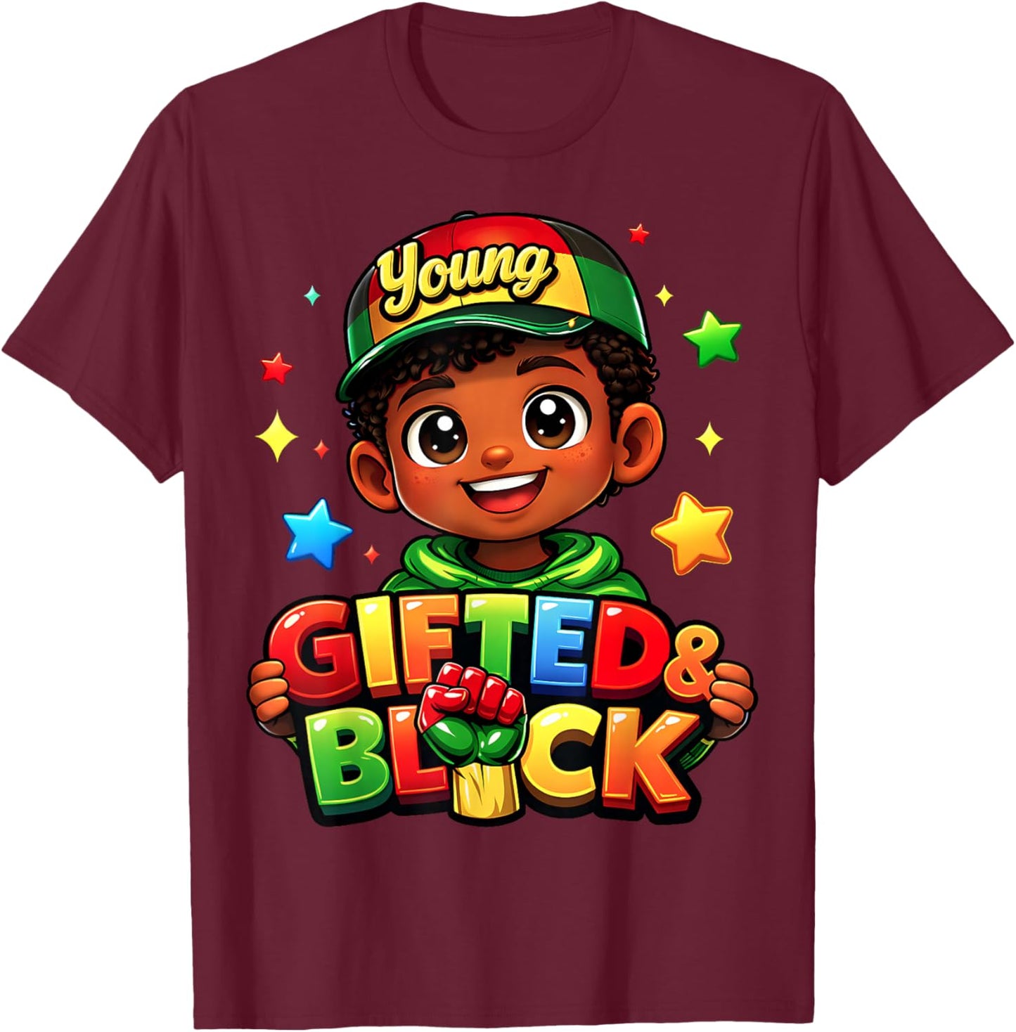 Young Gifted & Black History Month African American Boy Kids T-Shirt - T-Shirt | Maroon
