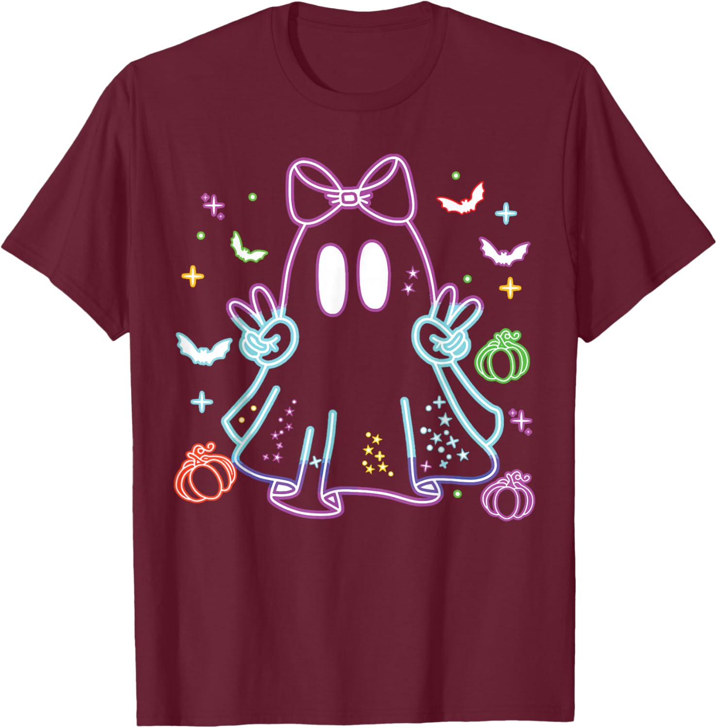 Boo Ghost Spooky Season Girls Kids Glow in Halloween Night T-Shirt - T-Shirt | Maroon