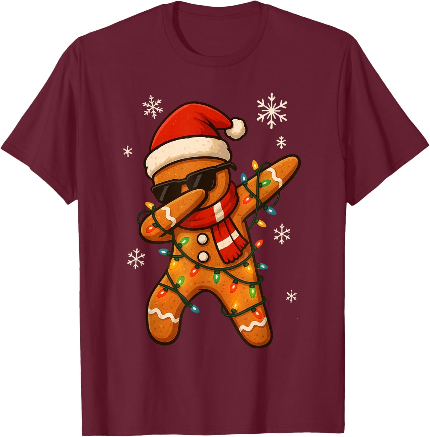 Dabbing Gingerbread Christmas Light Funny Xmas Dab Men Boys T-Shirt - T-Shirt | Maroon