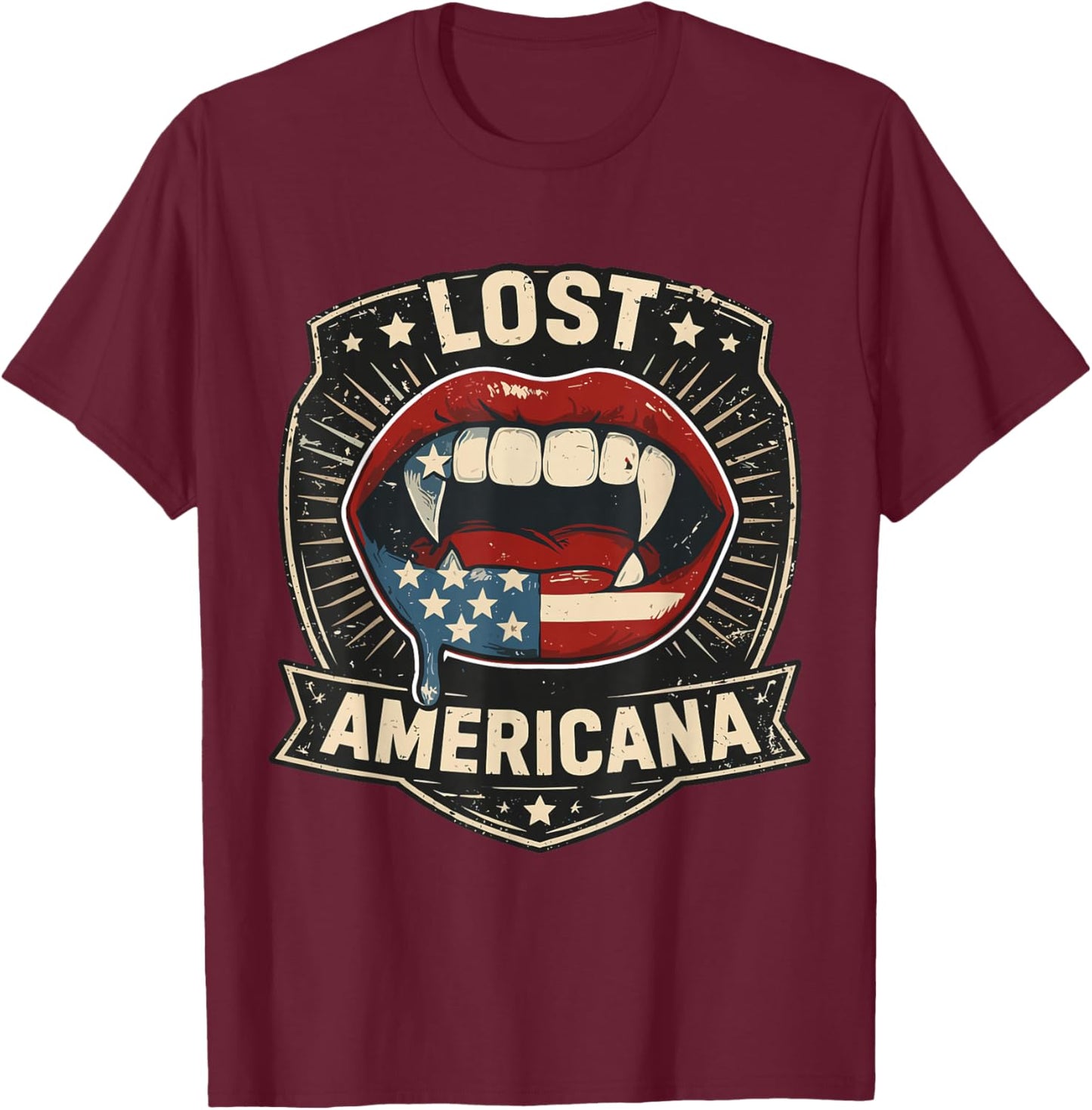 Lost Americana Vampire Patriotic Retro USA T-Shirt - T-Shirt | Maroon