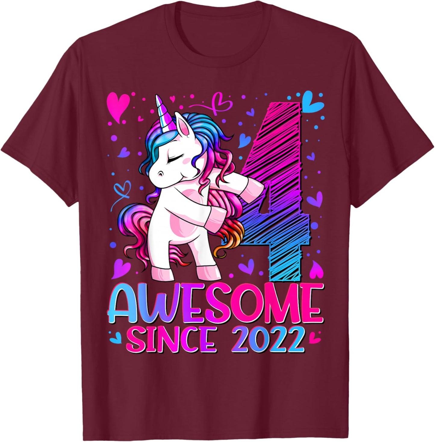 4th Birthday Shirt Girl 4 Year Old Gifts 4 Birthday Girl T-Shirt - T-Shirt | Maroon