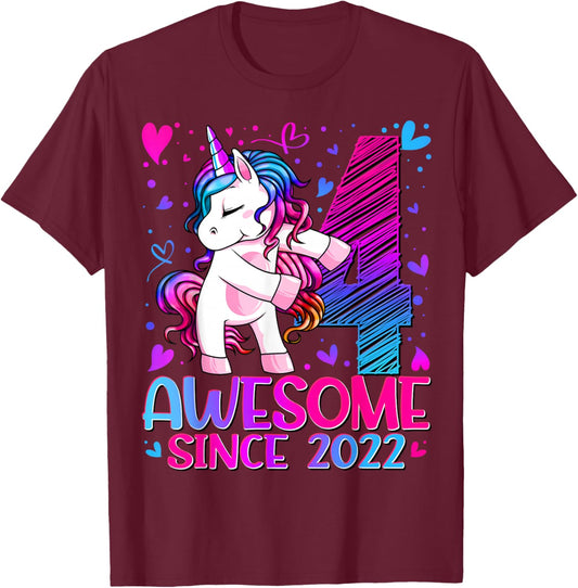 4th Birthday Shirt Girl 4 Year Old Gifts 4 Birthday Girl T-Shirt - T-Shirt | Maroon