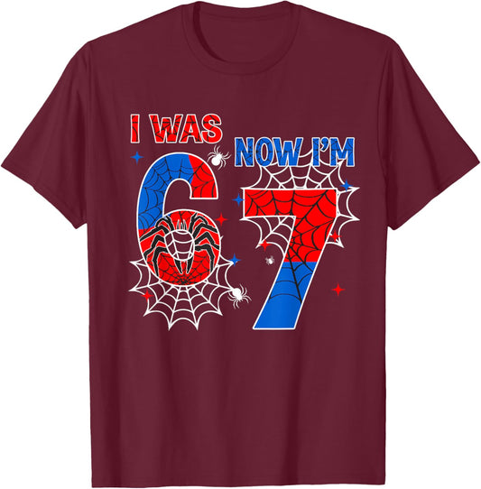 I was 6 Now Im 7 Spider Web Birthday Boys Gift Boy Kids T-Shirt - T-Shirt | Maroon