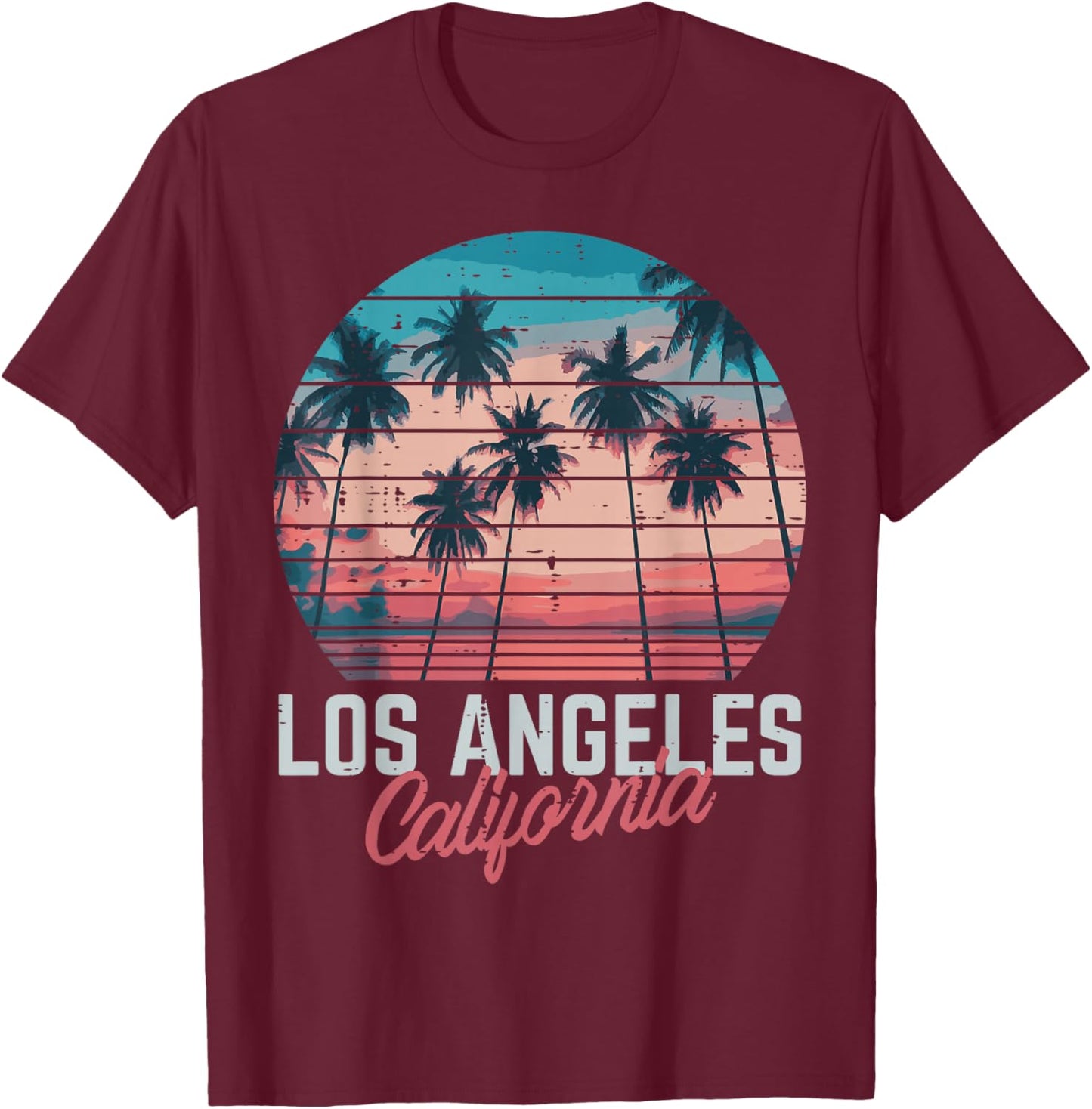 Los Angeles California Trees Retro Summer Vacation Men Women T-Shirt - T-Shirt | Maroon