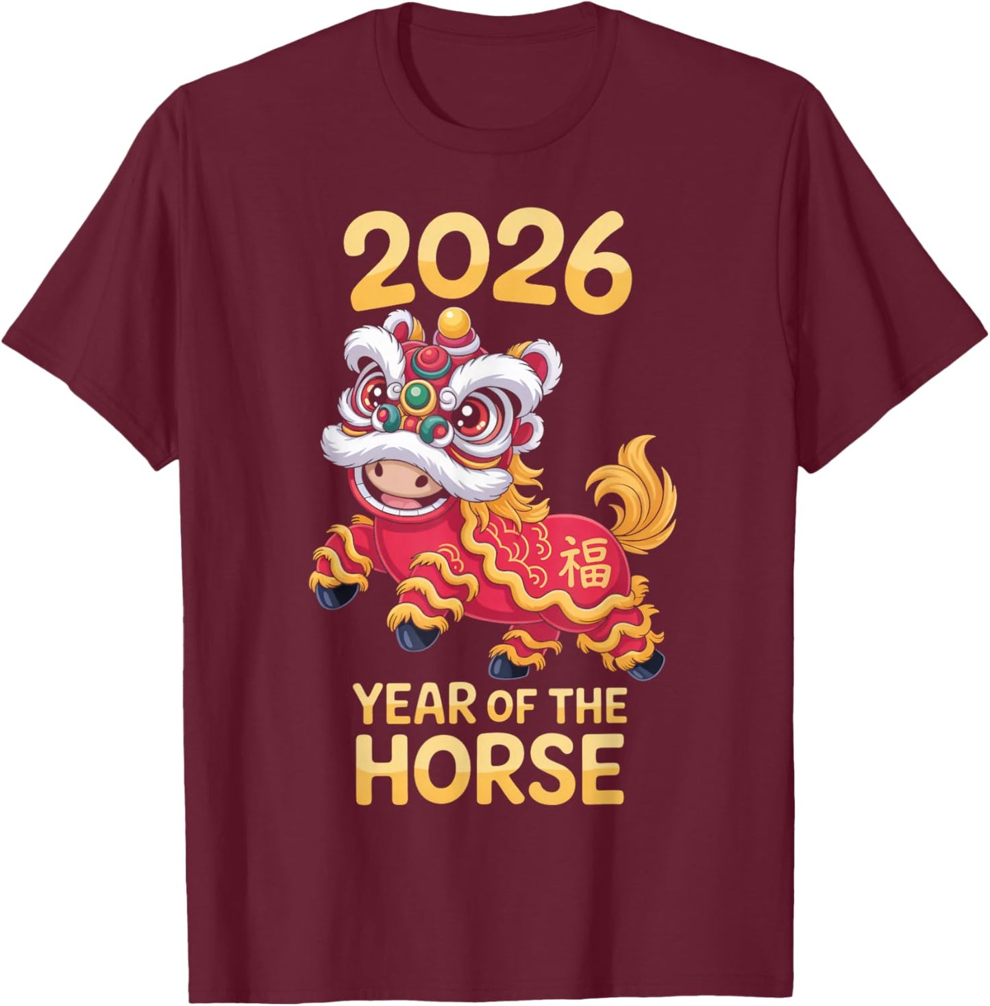 Zodiac Chinese Costume Lunar New Year of The Horse 2026 T-Shirt - T-Shirt | Maroon