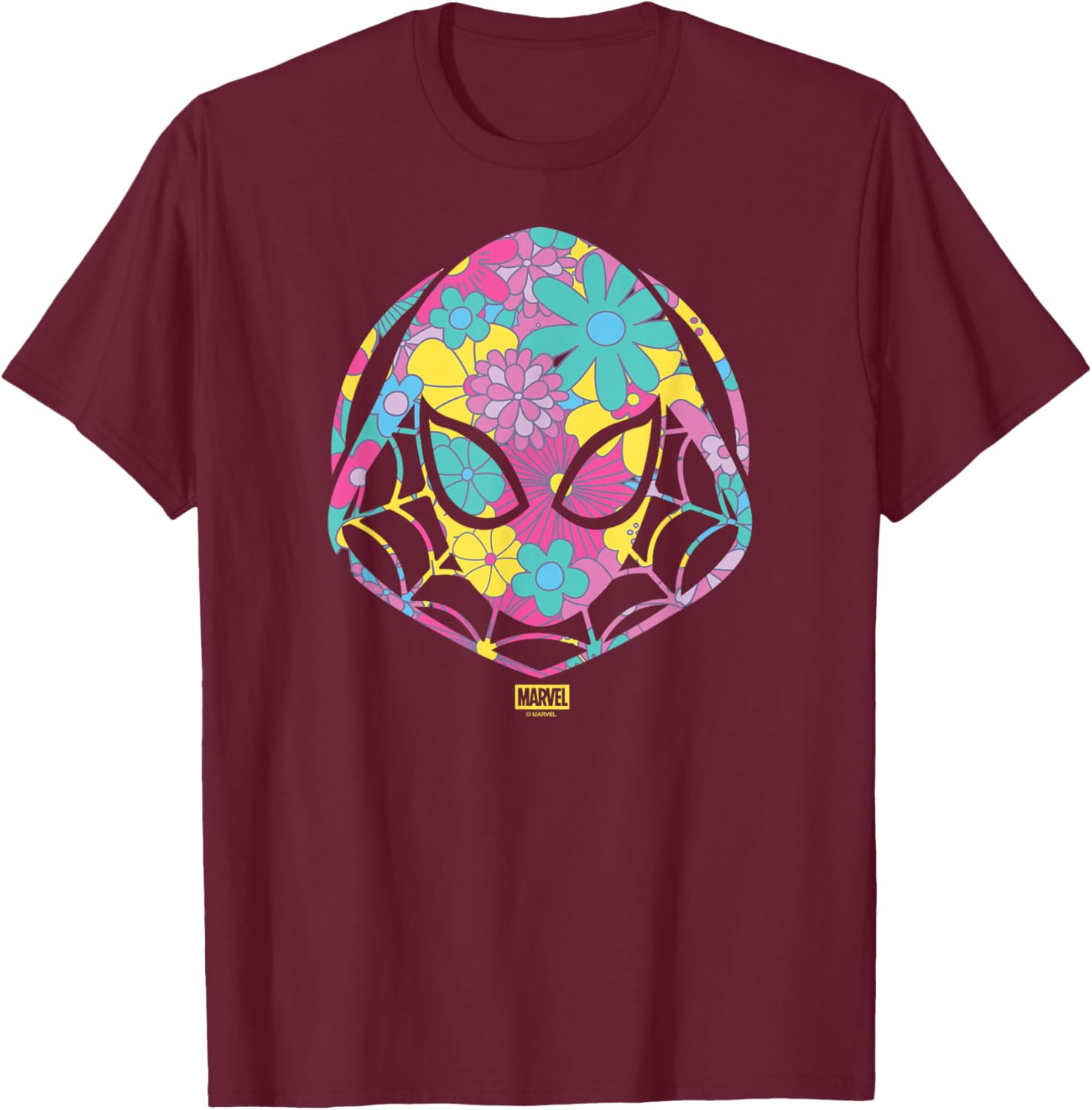 Spider-Man - Floral Ghost Spider Logo T-Shirt - T-Shirt | Maroon