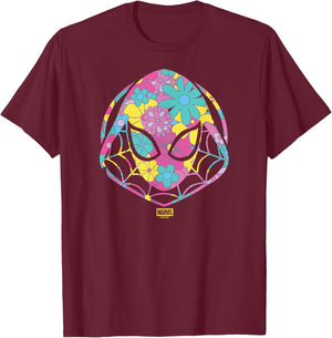 Spider-Man - Floral Ghost Spider Logo T-Shirt - T-Shirt | Maroon