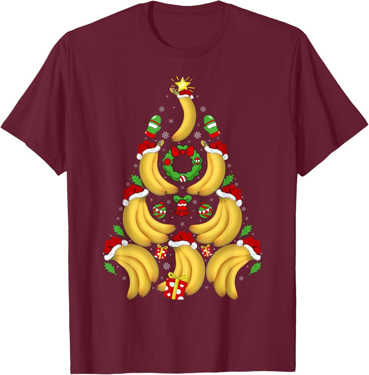 Banana Christmas Tree Lights Santa Hat Funny Banana Xmas T-Shirt - T-Shirt | Maroon