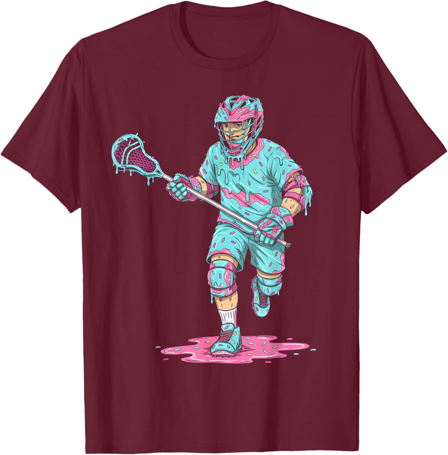Lacrosse Ice Cream Drip Lax Boys Helmet Stick Youth Player T-Shirt - T-Shirt | Maroon