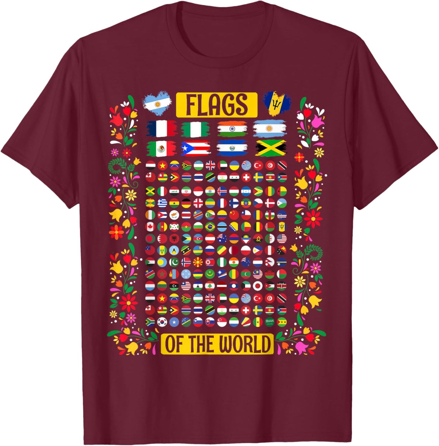 World Flag Outfit Idea for Kids & International Flags Themed T-Shirt - T-Shirt | Maroon