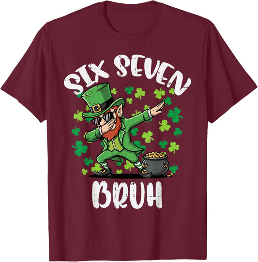 Six Seven Bruh Leprechaun 6 7 St Patricks Day Kids Boy Youth T-Shirt - T-Shirt | Maroon