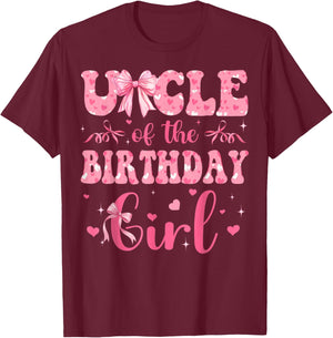 Uncle of The Birthday Girl Matching Pink Coquette Bow T-Shirt - T-Shirt | Maroon