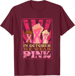 Retro Breast Cancer Awareness Month in October We Wear Pink T-Shirt - T-Shirt | Maroon