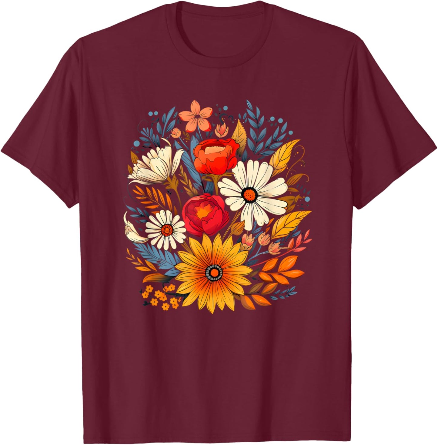 Floral Nature Flower Boho Wildflower Lover T-Shirt - T-Shirt | Maroon