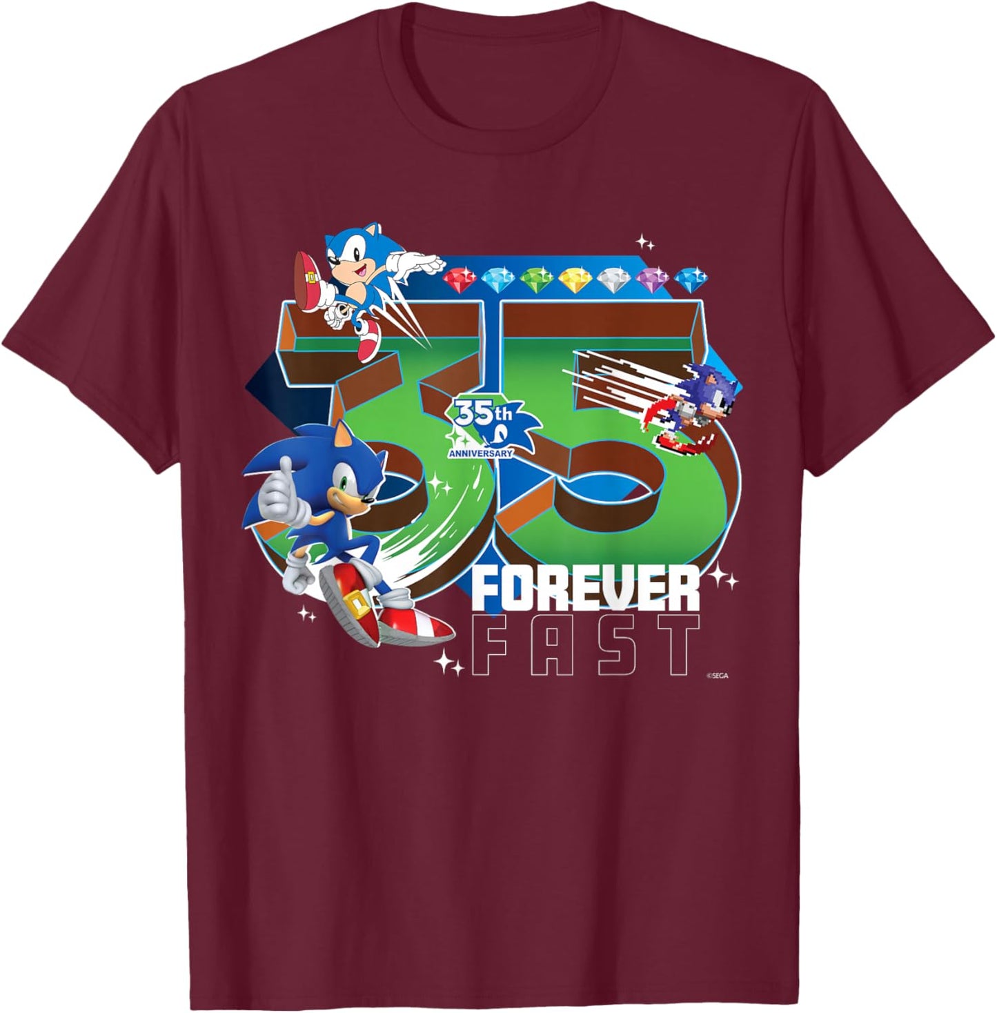 Sonic The Hedgehog 35th Anniversary Forever Fast Legacy T-Shirt - T-Shirt | Maroon
