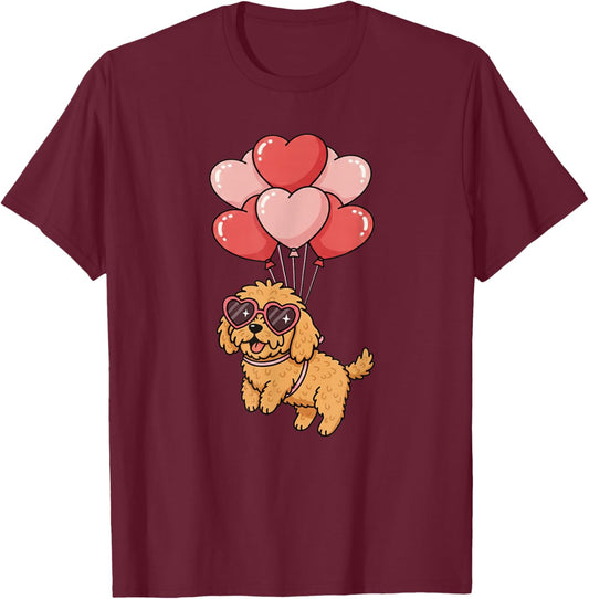 Funny Valentines Day Heart Balloons Goldendoodle Dog Lover T-Shirt - T-Shirt | Maroon