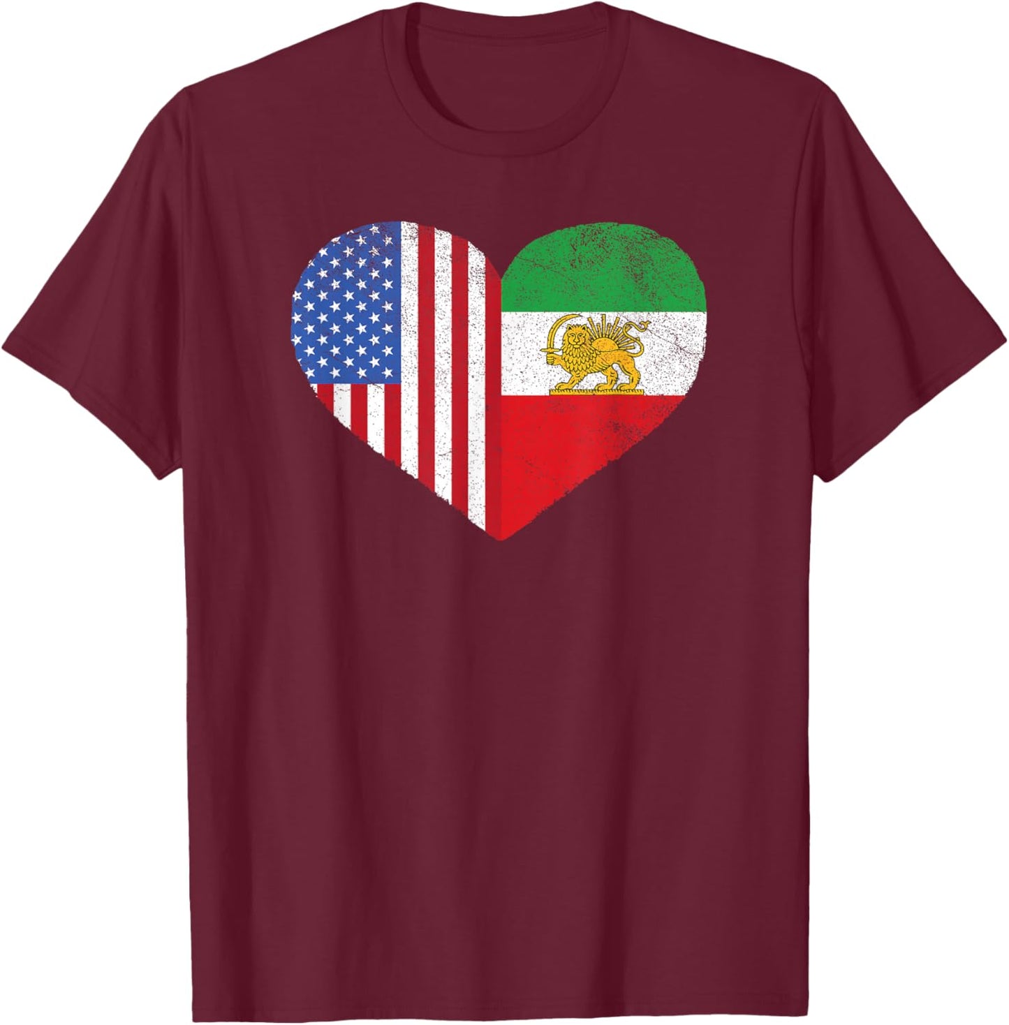 Persian American Flag Heart Persia USA T-Shirt - T-Shirt | Maroon