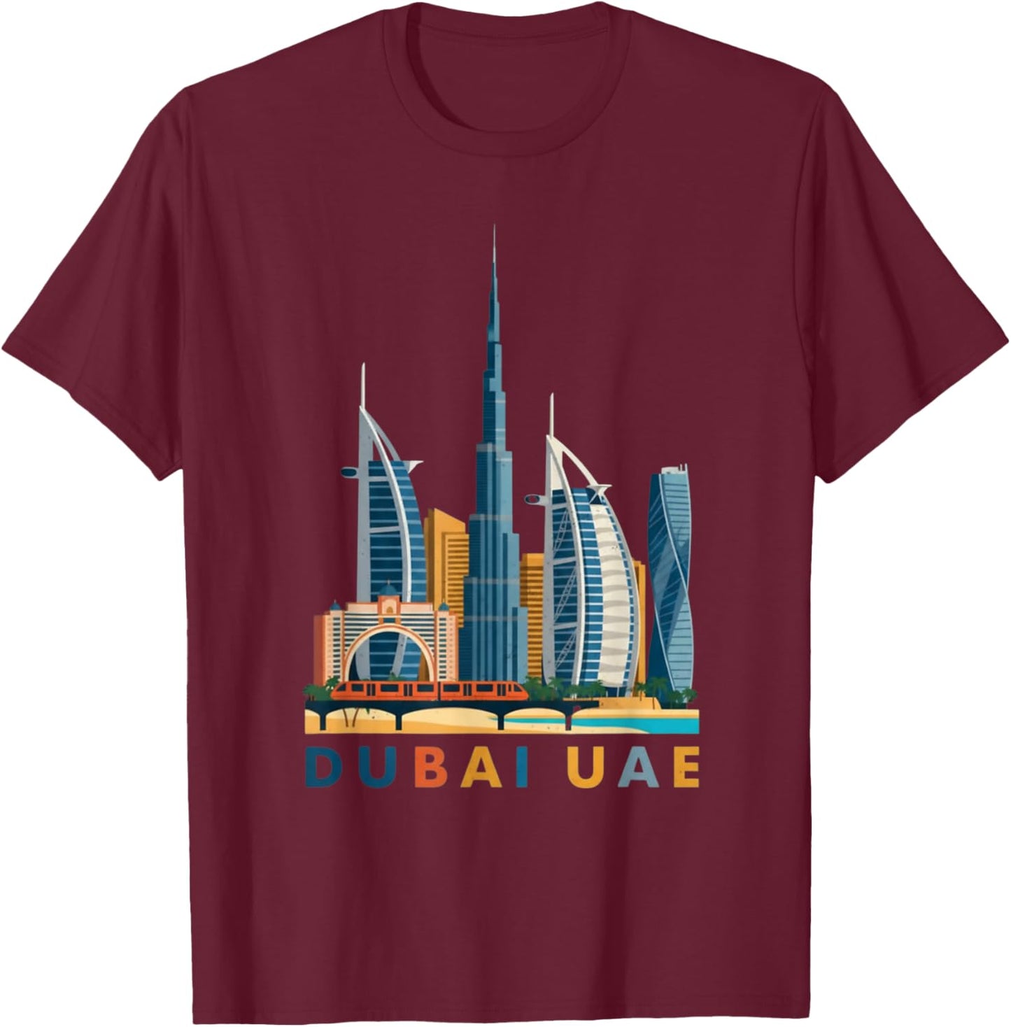 Dubai Skyline UAE Cityscape Travel Souvenir T-Shirt - T-Shirt | Maroon