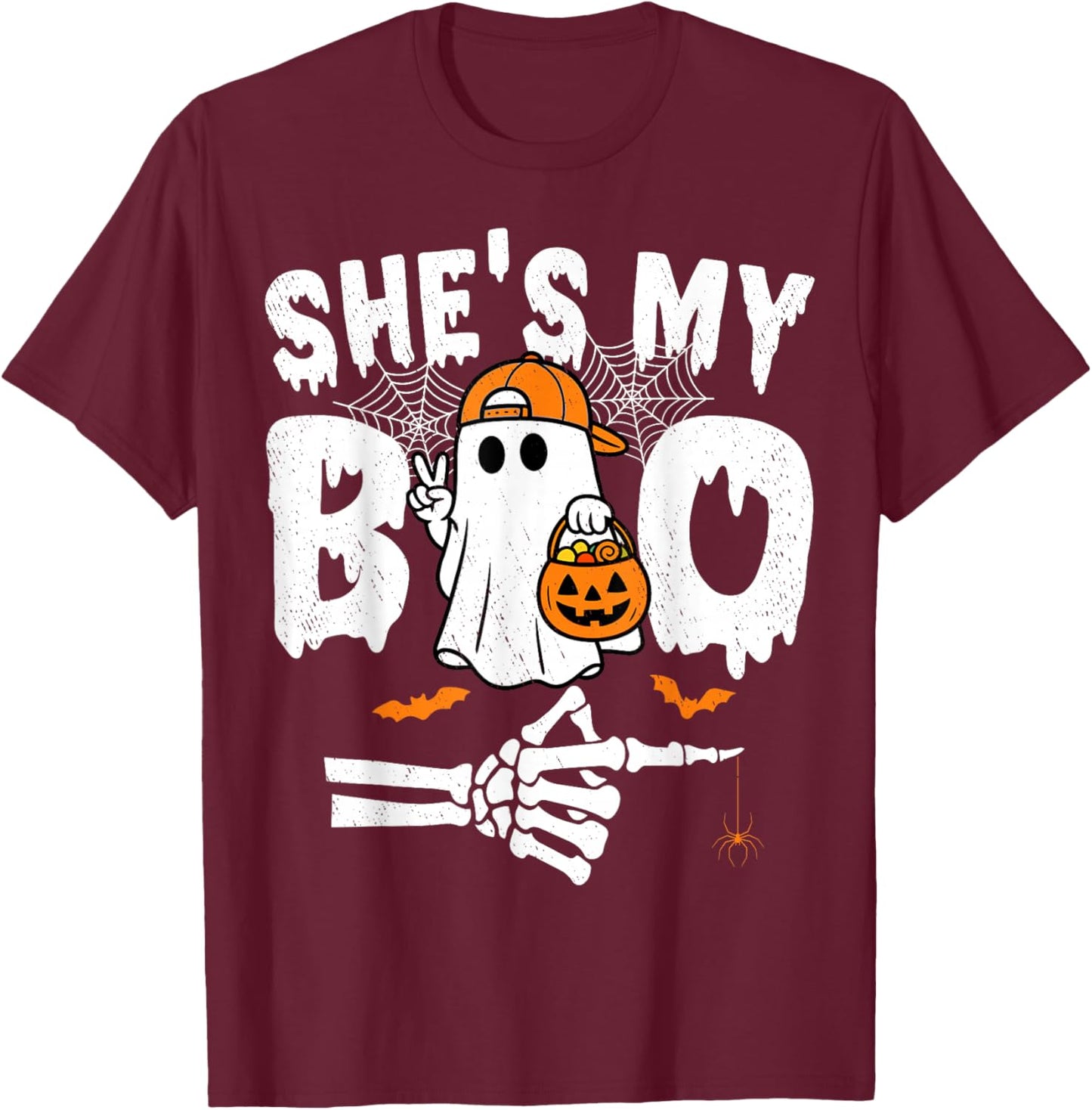 He's My Boo Matching Couple Halloween Couples She's My Boo T-Shirt - T-Shirt | Maroon