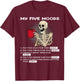 Skeleton My Five Moods 1. I'm Too Old for This Shit T-Shirt - T-Shirt | Maroon