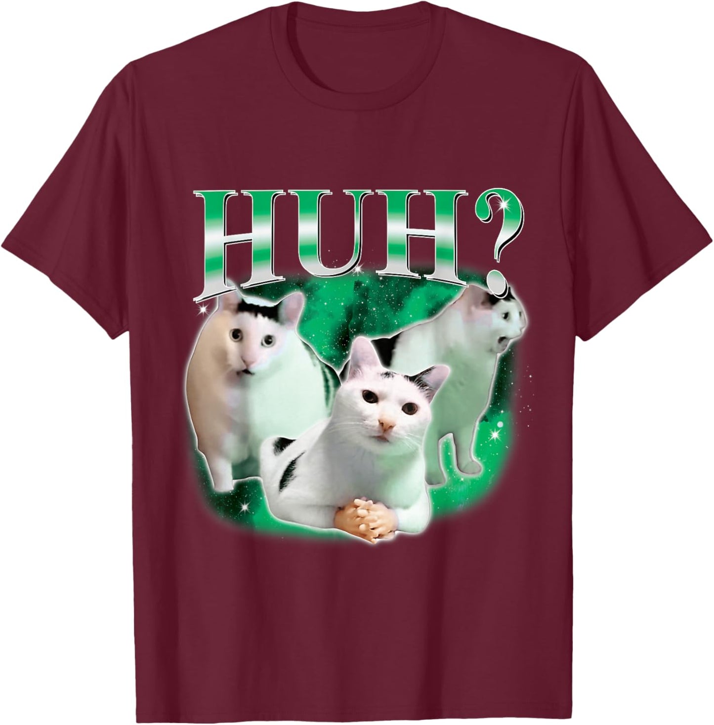 Huh Funny Dank Cat Stupid Oddly Specific Cat Meme Bootleg T-Shirt - T-Shirt | Maroon