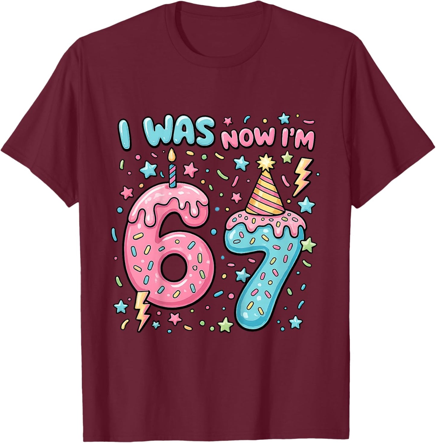 I was 6 Now Im 7 Birthday Shirt Dripping Style 7th Birthday T-Shirt - T-Shirt | Maroon