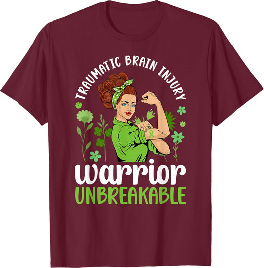 Traumatic Brain Injury Warrior Unbreakable TBI Awareness T-Shirt - T-Shirt | Maroon