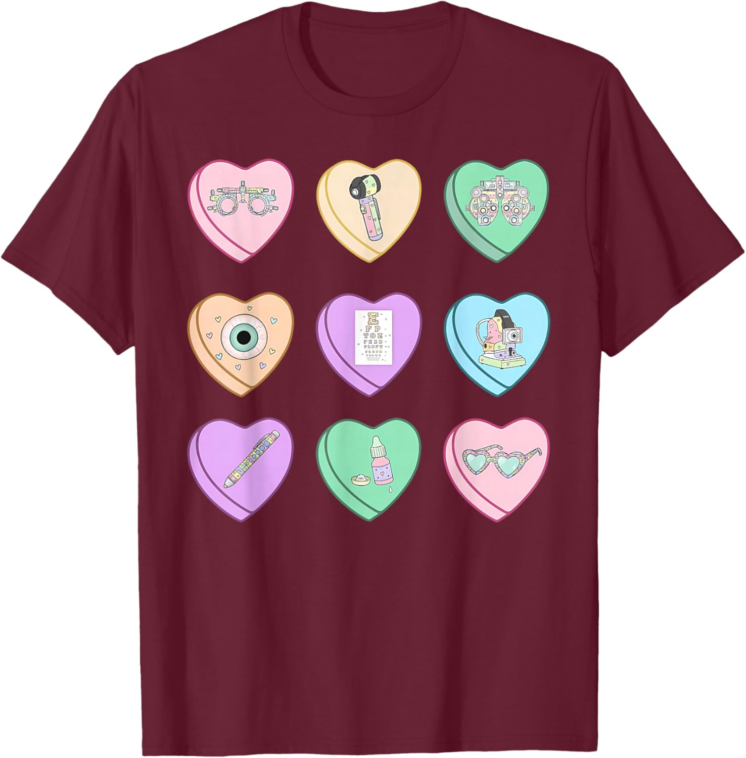 Heart Candy Valentines Optometrist Optician Squad Eye Doctor T-Shirt - T-Shirt | Maroon