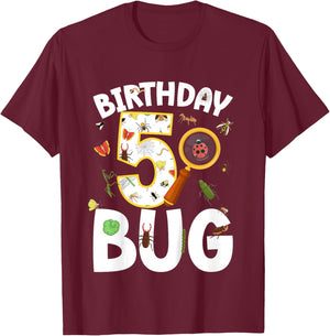 5th Bug Birthday Party 5 Year Old Bugs Birthday T-Shirt - T-Shirt | Maroon
