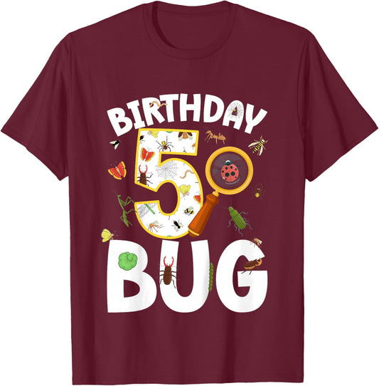 5th Bug Birthday Party 5 Year Old Bugs Birthday T-Shirt - T-Shirt | Maroon