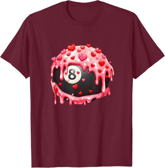 Billiards Valentines Day Ice Cream Drip Heart Boys Girls T-Shirt - T-Shirt | Maroon
