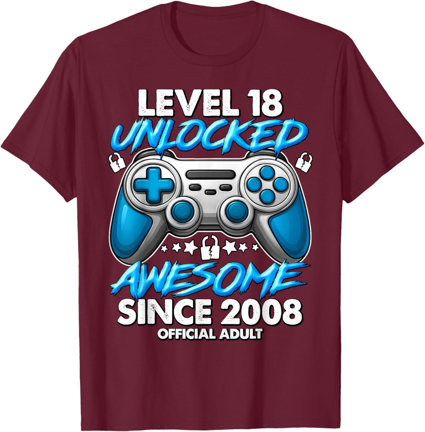 Official Adult Level 18 Unlocked Boys 18th Birthday Boy T-Shirt - T-Shirt | Maroon