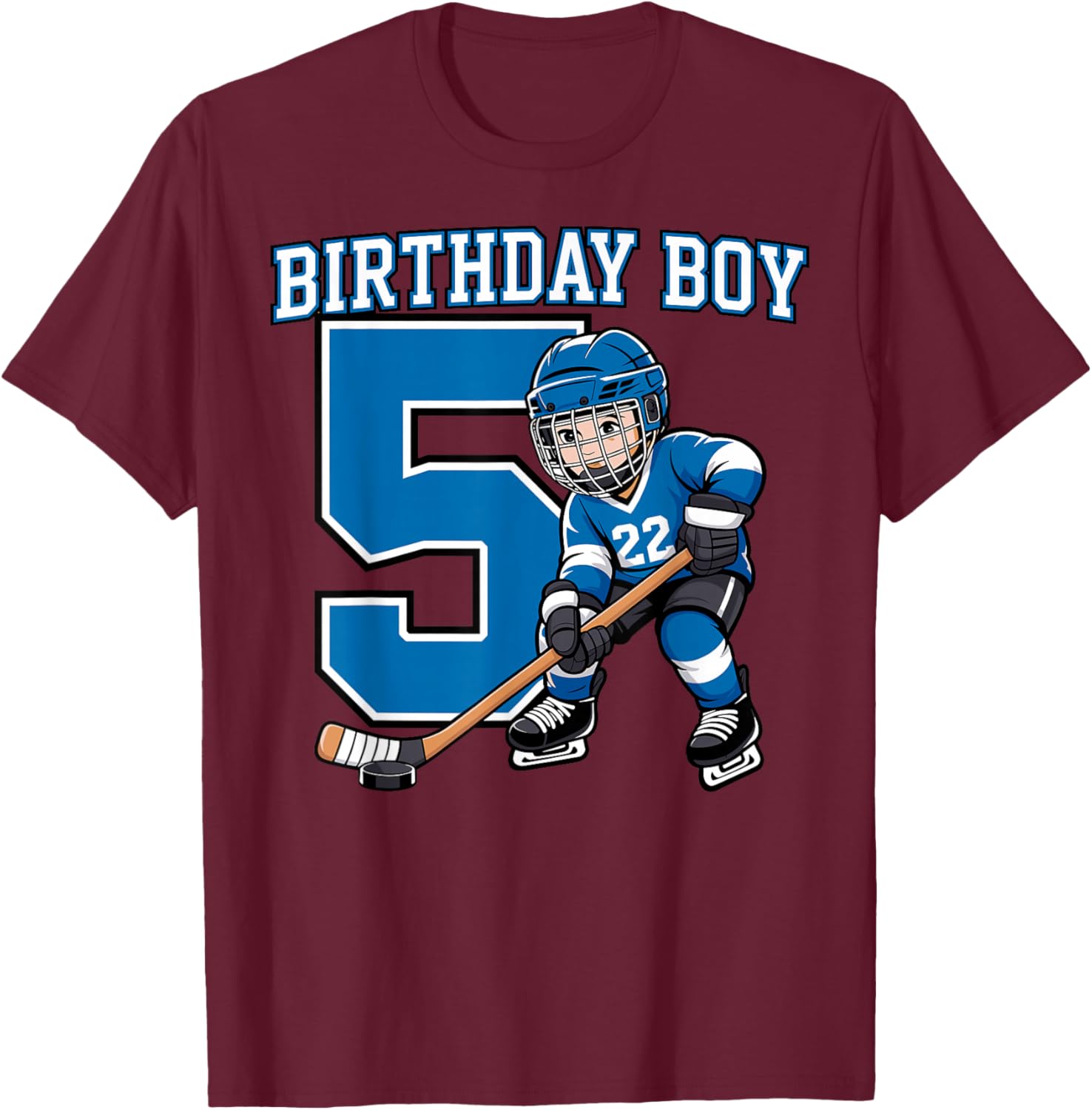 Ice Hockey 5 Years Birthday Boy 5th Bday Kids Hockey Party T-Shirt - T-Shirt | Maroon