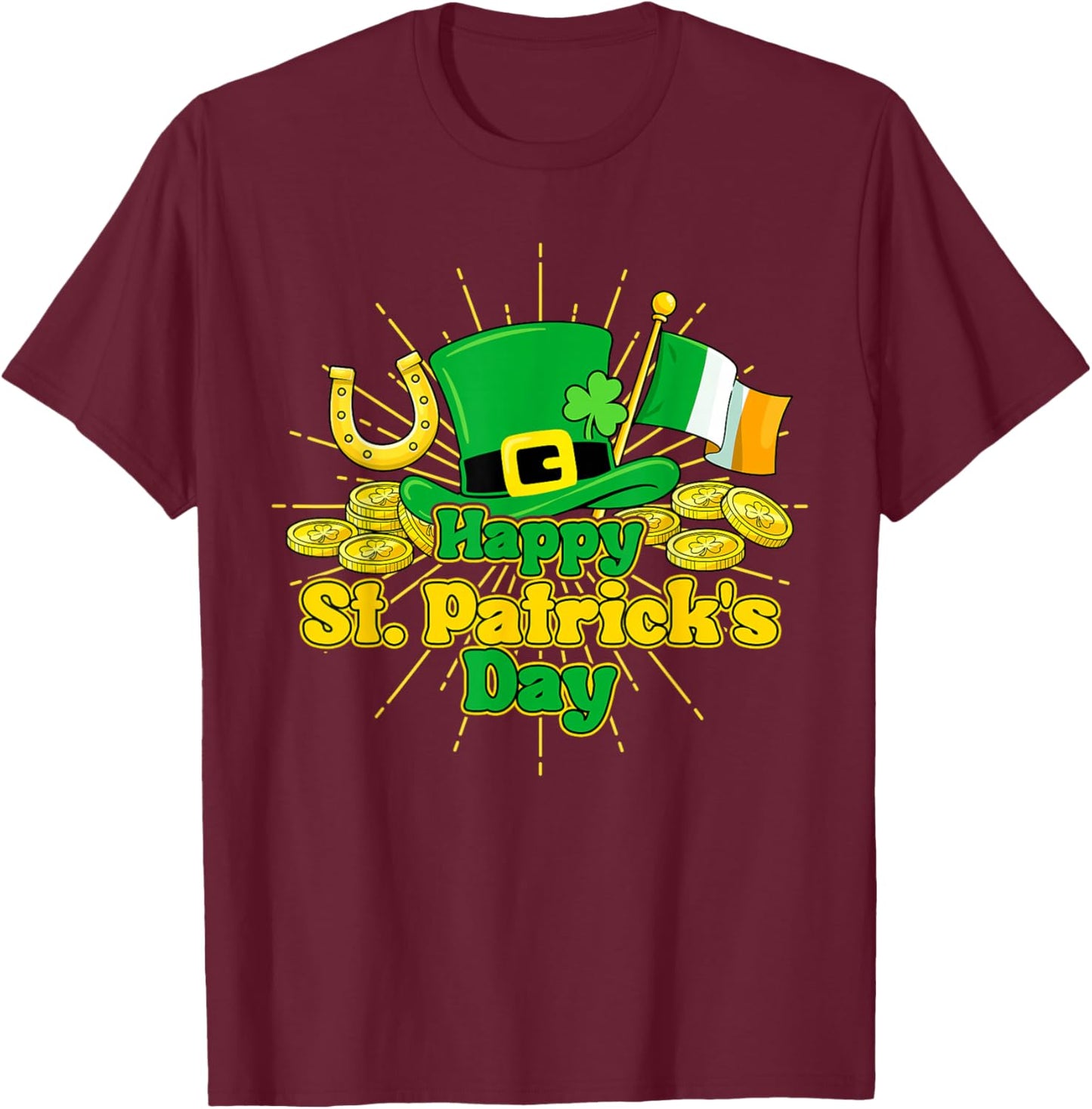 Happy St Patricks Day Green Irish Shamrock Men Women Kids T-Shirt - T-Shirt | Maroon