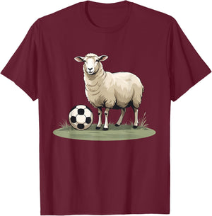 Sheep with Soccer Ball Animal Illustration T-Shirt - T-Shirt | Maroon