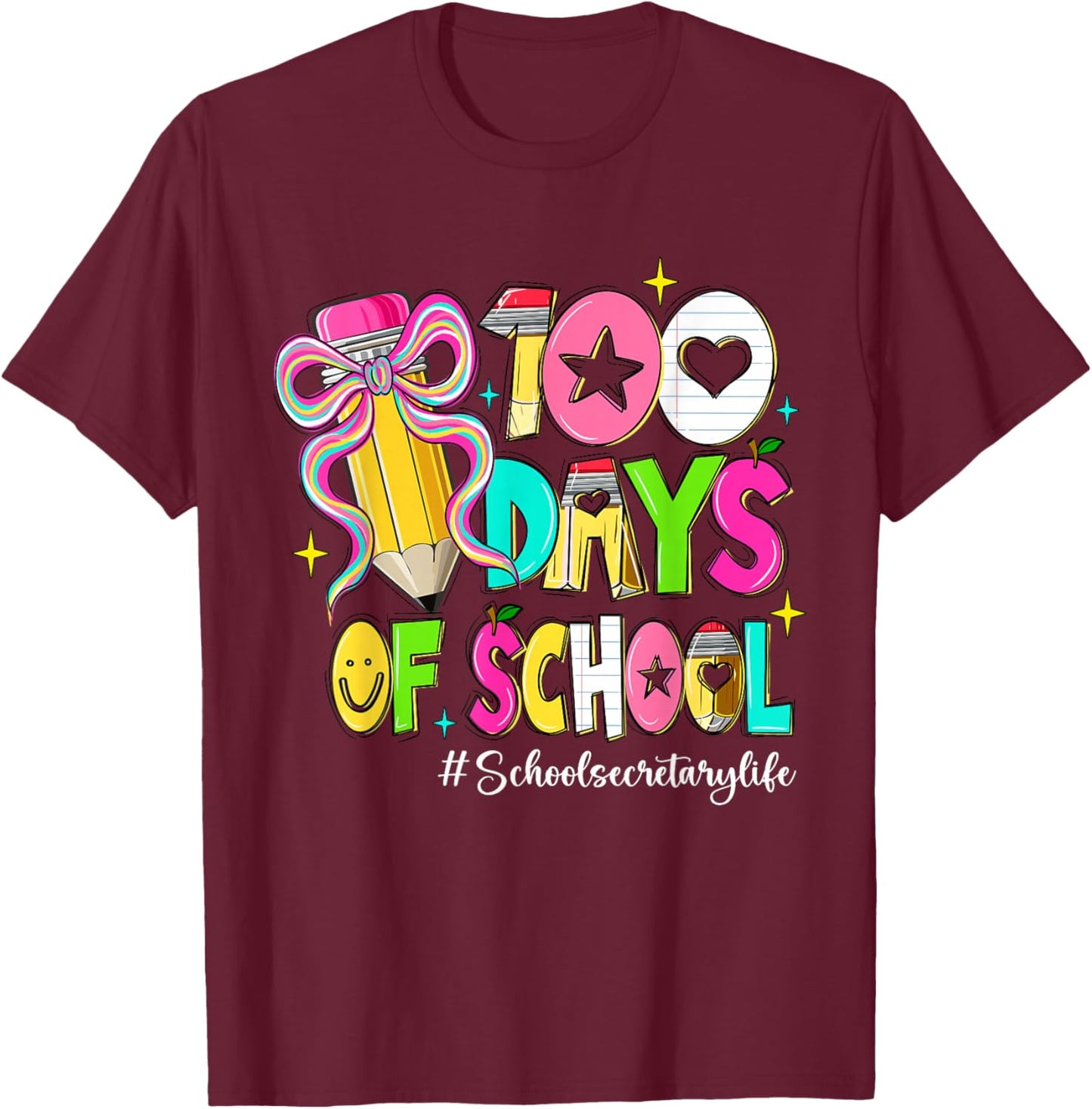 Bow Pencil Cute T-Shirt - T-Shirt | Maroon