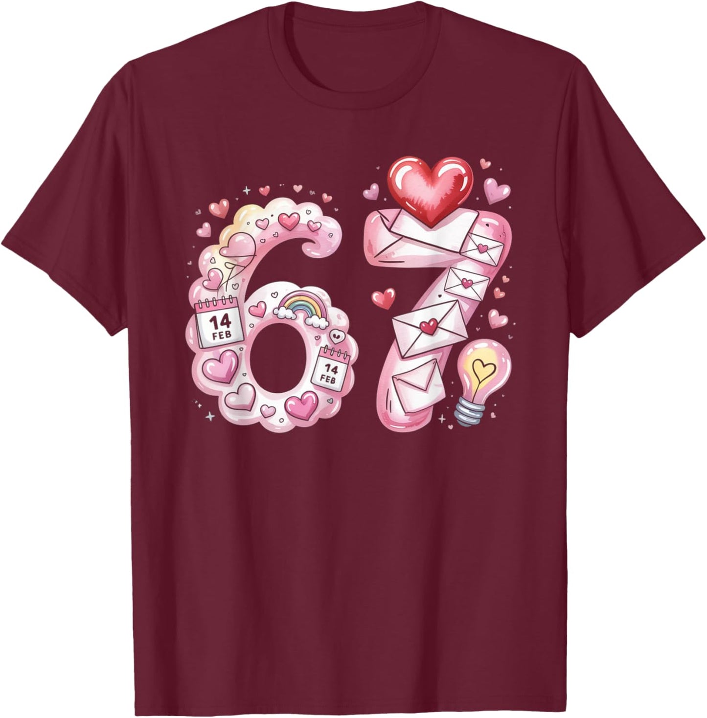 Cute 67 Hearts Number Six Seven Valentines Day Love Women T-Shirt - T-Shirt | Maroon