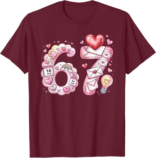 Cute 67 Hearts Number Six Seven Valentines Day Love Women T-Shirt - T-Shirt | Maroon