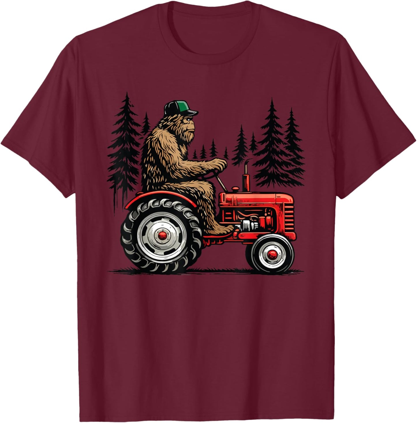 Bigfoot Tractor Farming Funny Farmer Sasquatch Lovers T-Shirt - T-Shirt | Maroon