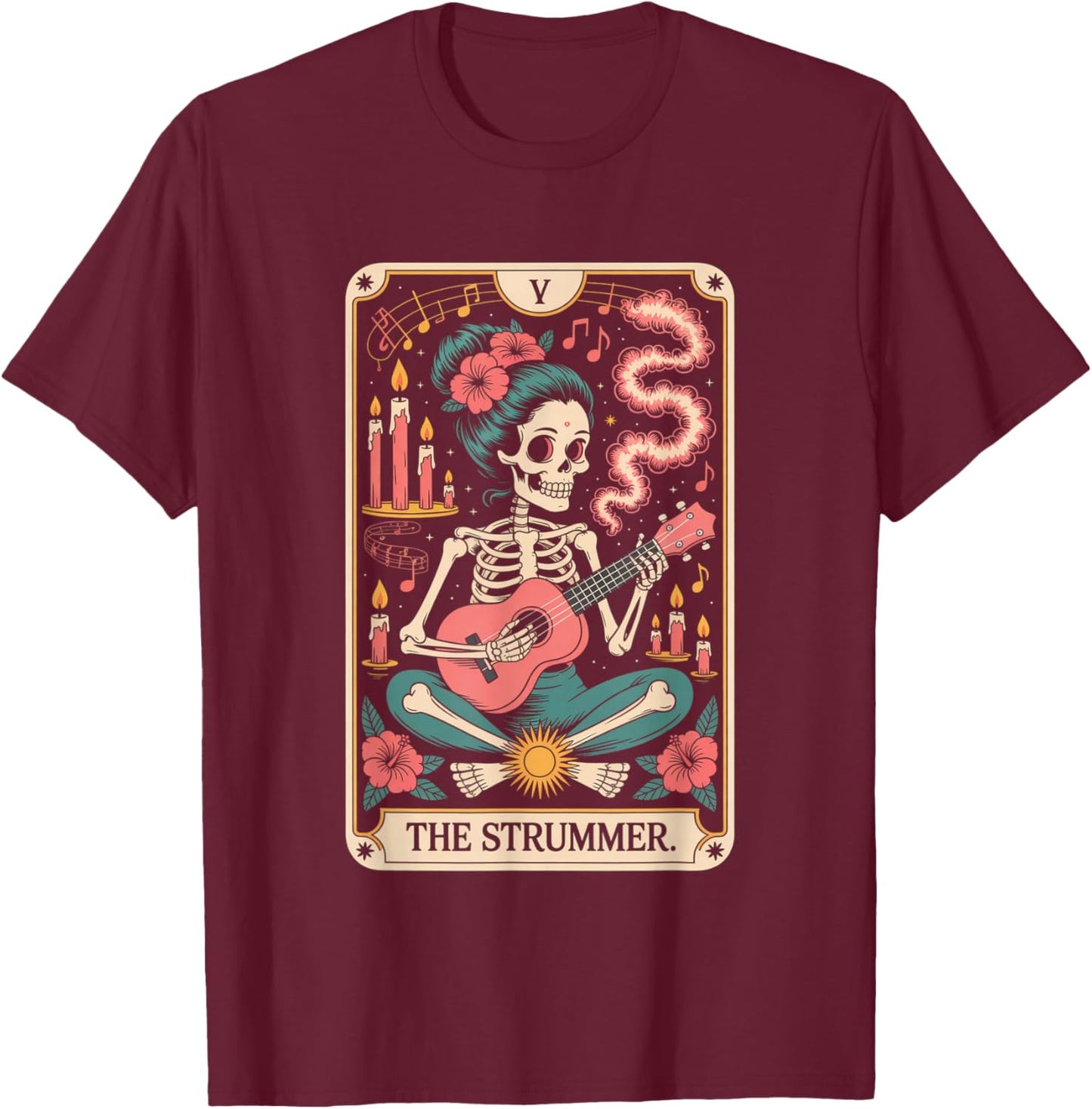 Tarot Guitar Gothic Ukulele Witchy Aesthetic T-Shirt - T-Shirt | Maroon