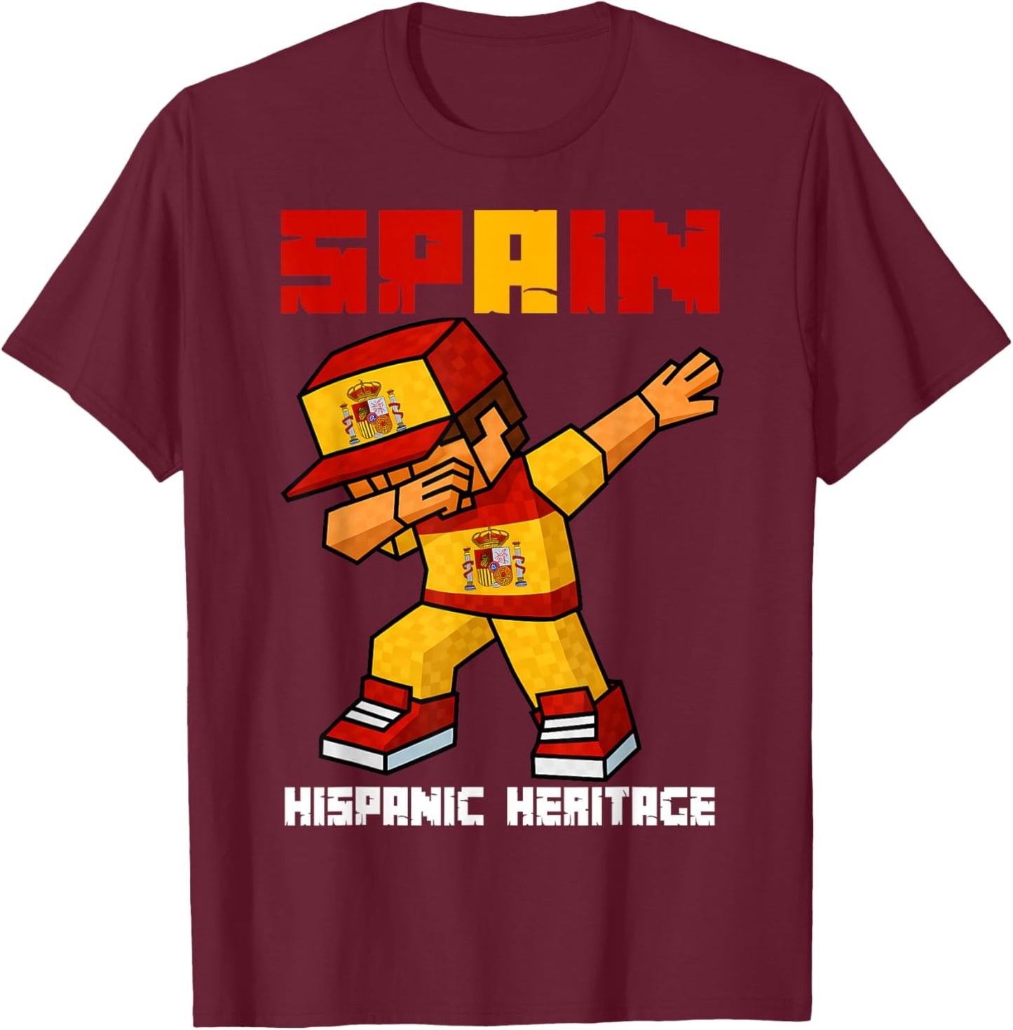 Spain Root Dab Boy Game Pixel Hispanic Heritage Spaniard Kid T-Shirt - T-Shirt | Maroon