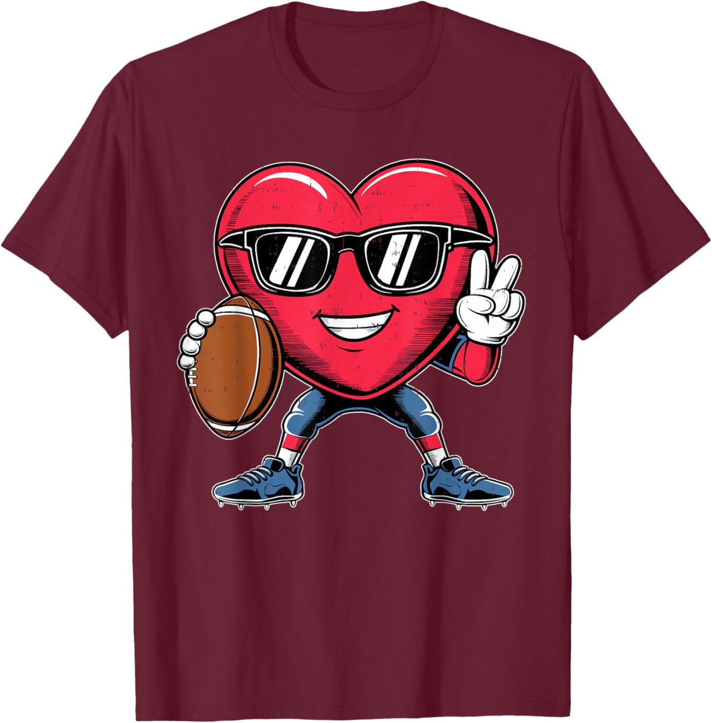 Heart Play Football Valentines Day for Teens Boys Girls Kids T-Shirt - T-Shirt | Maroon