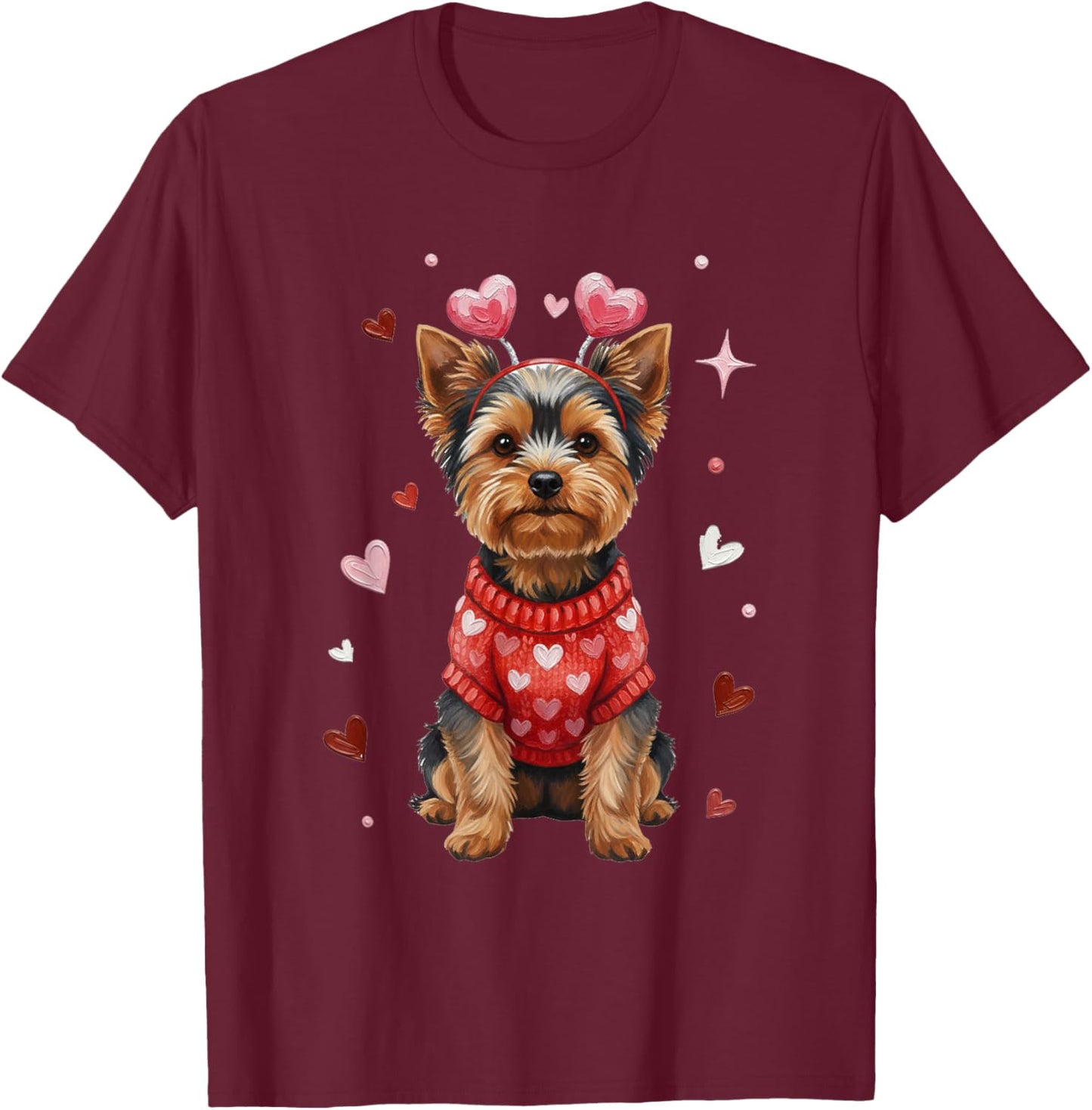 Cute Yorkshire Terrier Valentine Heart Valentines Day T-Shirt - T-Shirt | Maroon