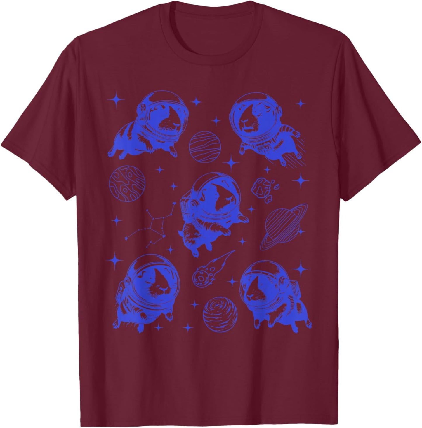 Vintage Guinea Pig Astronaut Space Planet Pet Animal Lover T-Shirt - T-Shirt | Maroon