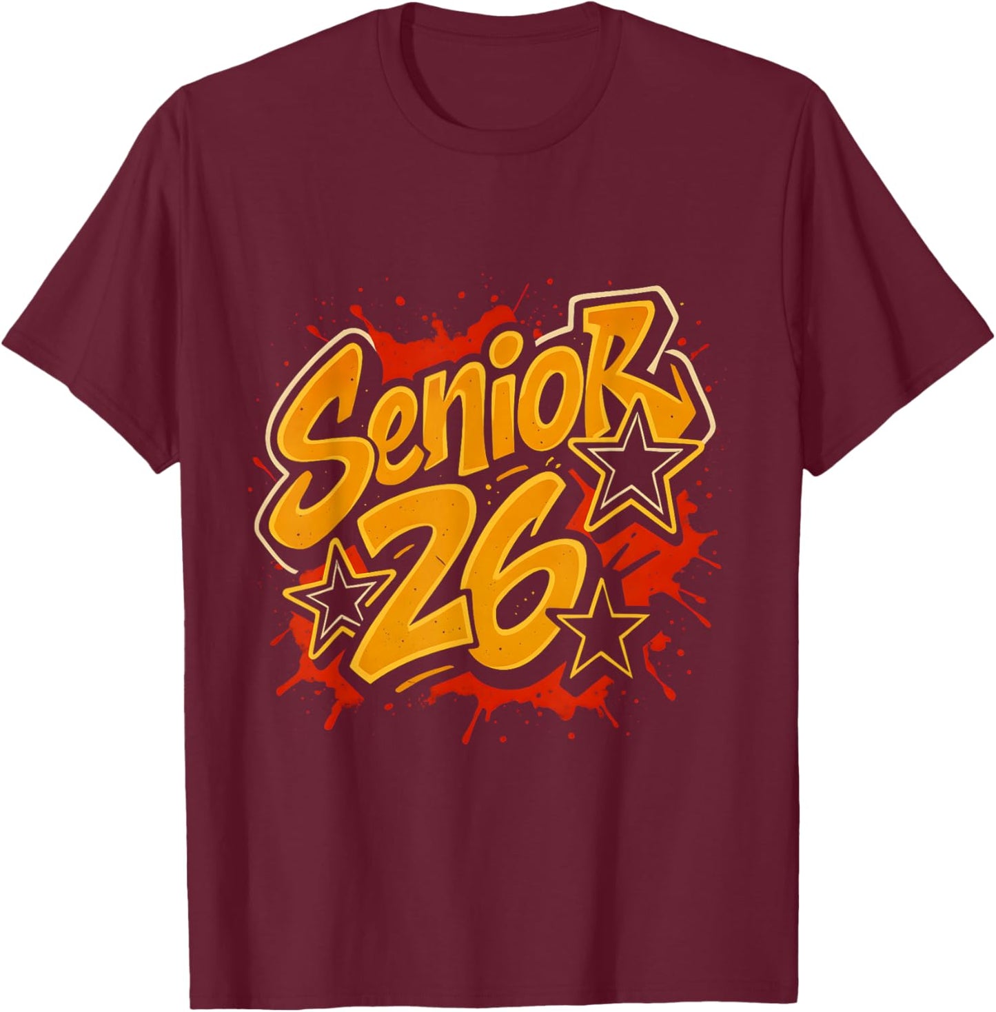 Senior 2026 Yellow Graffiti Star Design for Graduates T-Shirt - T-Shirt | Maroon