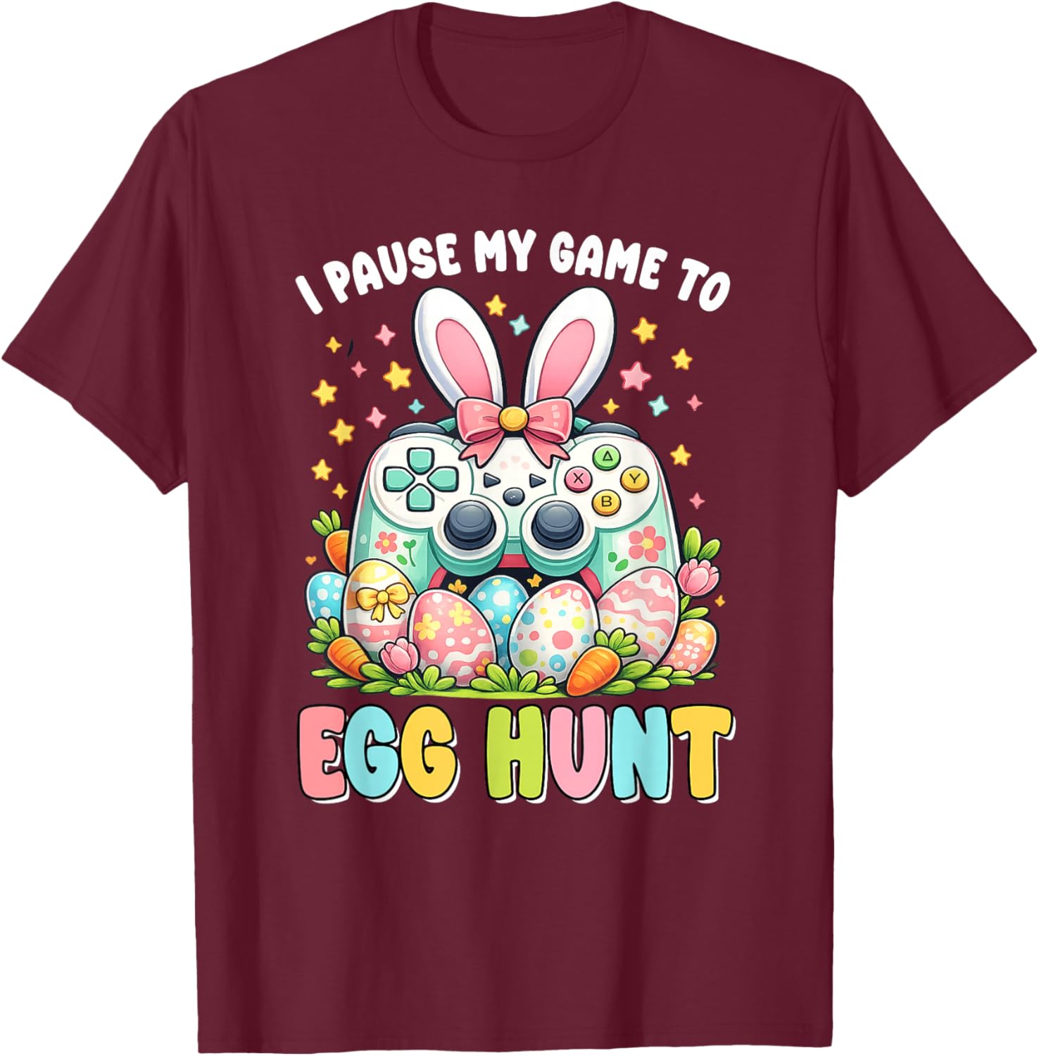 I Paused My Game to Egg Hunt Easter Funny Gamer Boys Kids T-Shirt - T-Shirt | Maroon