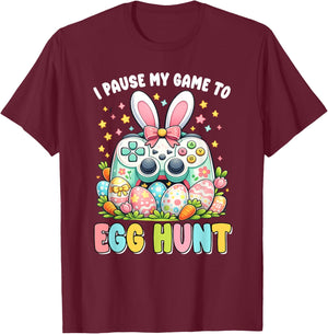 I Paused My Game to Egg Hunt Easter Funny Gamer Boys Kids T-Shirt - T-Shirt | Maroon