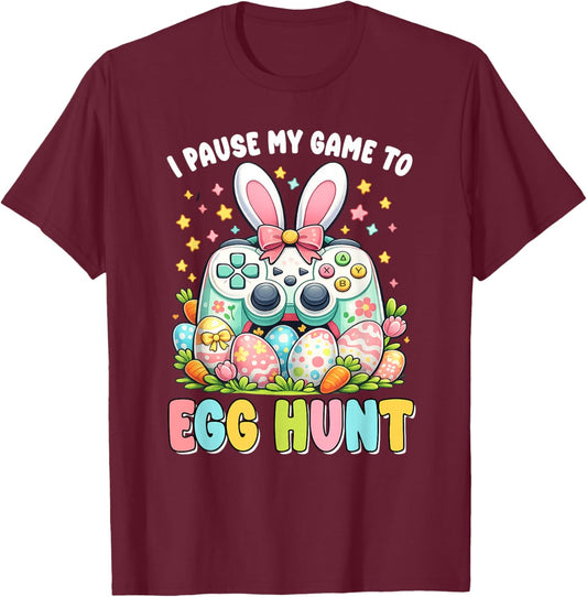 I Paused My Game to Egg Hunt Easter Funny Gamer Boys Kids T-Shirt - T-Shirt | Maroon
