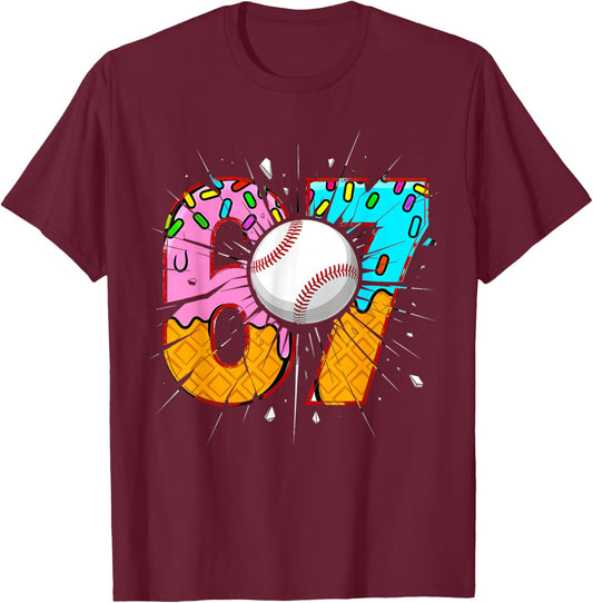 Funny 67 Six Seven 6 7 Boys 67 Baseball Ice Cream Drip 6 7 T-Shirt - T-Shirt | Maroon